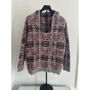 American Eagle Aztec Western Knit Hooded Sweater Gray Burgundy Size S Comfy